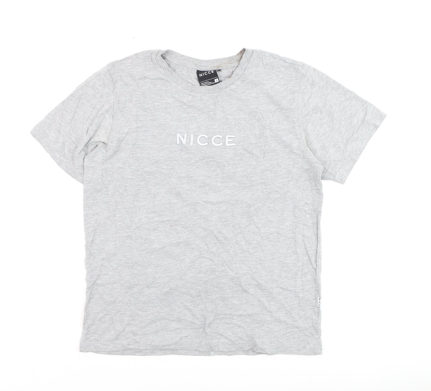 NICCE Men Grey Small Logo Crew Neck Cotton T-Shirt Size S