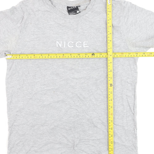 NICCE Men Grey Small Logo Crew Neck Cotton T-Shirt Size S