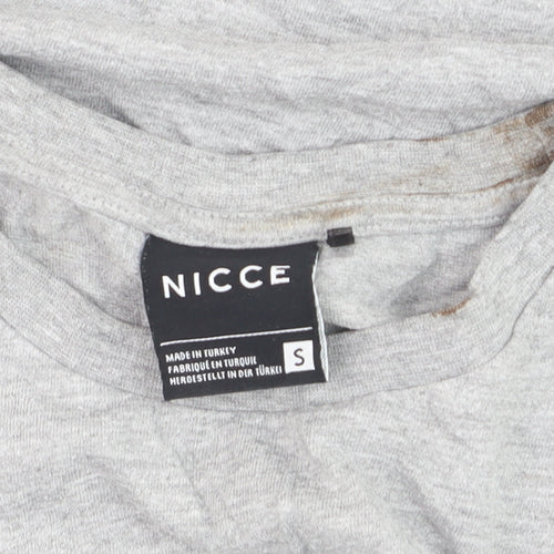 NICCE Men Grey Small Logo Crew Neck Cotton T-Shirt Size S