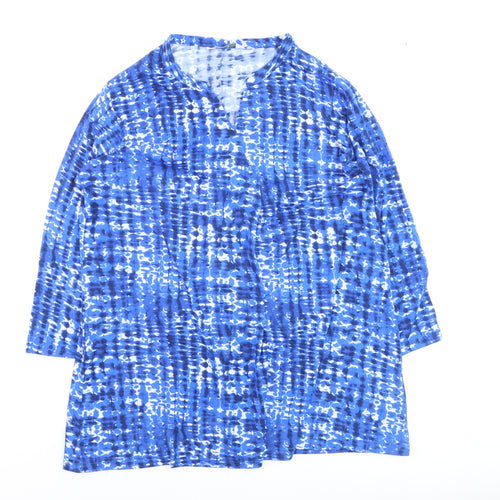 ISLE Womens Blue Geometric Tunic Blouse Size 14 Cotton Stretch