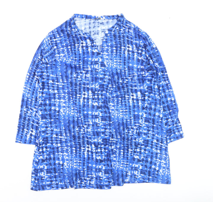ISLE Womens Blue Geometric Tunic Blouse Size 14 Cotton Stretch