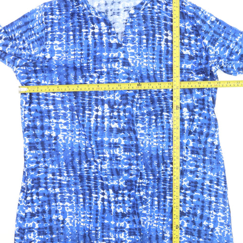 ISLE Womens Blue Geometric Tunic Blouse Size 14 Cotton Stretch
