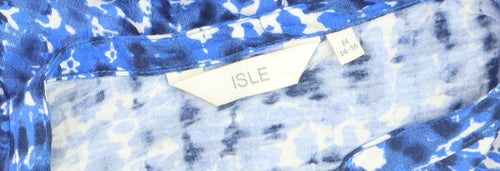 ISLE Womens Blue Geometric Tunic Blouse Size 14 Cotton Stretch