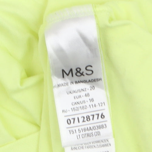 Marks and Spencer Women’s Yellow V-Neck Tie Hem T-Shirt Size 20