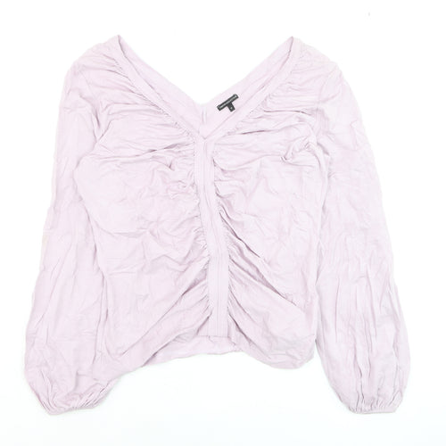 Marks and Spencer Women Pink Long Sleeve Ruched V-Neck Blouse Size 18