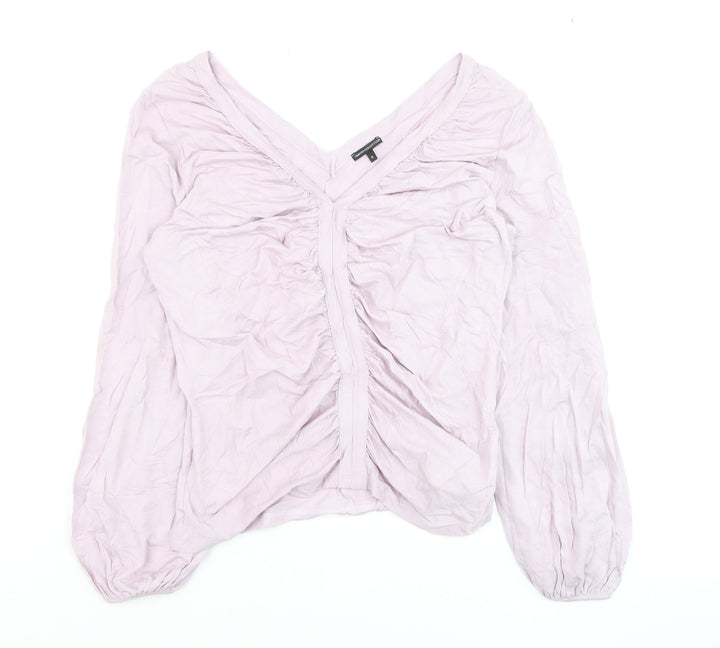 Marks and Spencer Women Pink Long Sleeve Ruched V-Neck Blouse Size 18