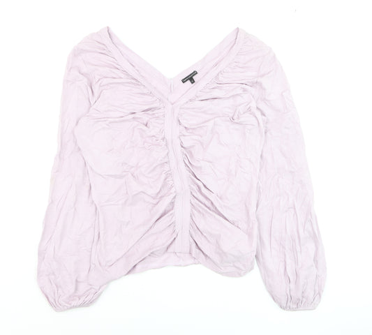 Marks and Spencer Women Pink Long Sleeve Ruched V-Neck Blouse Size 18