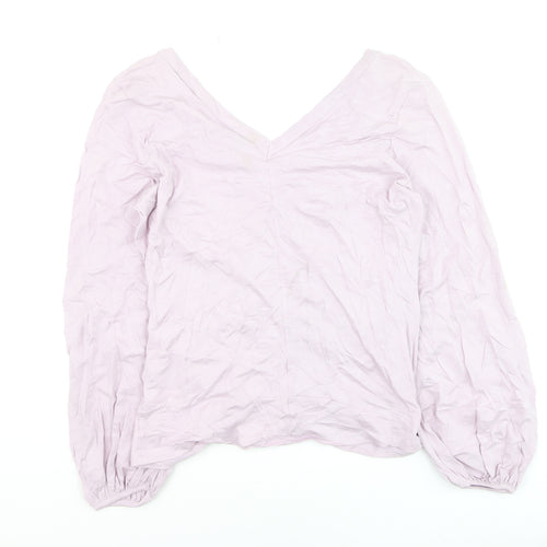 Marks and Spencer Women Pink Long Sleeve Ruched V-Neck Blouse Size 18