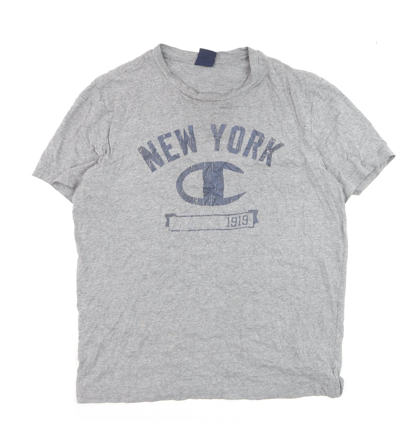 Champion Men's Grey New York 1919 Logo Graphic T-Shirt Size L