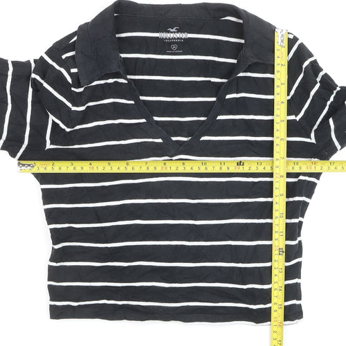 Hollister Women's Black Striped Cropped Long Sleeve T-Shirt M