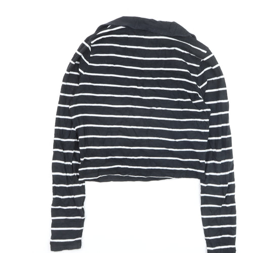 Hollister Women's Black Striped Cropped Long Sleeve T-Shirt M