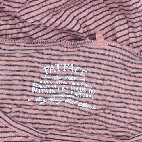 FatFace Womens Pink Striped Long Sleeve Cotton Modal T-Shirt Size 8