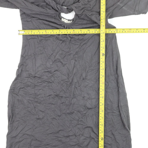 Tribe Women’s Grey Shift Dress M Long Sleeve Keyhole Jersey Rayon