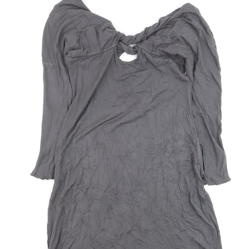 Tribe Women’s Grey Shift Dress M Long Sleeve Keyhole Jersey Rayon