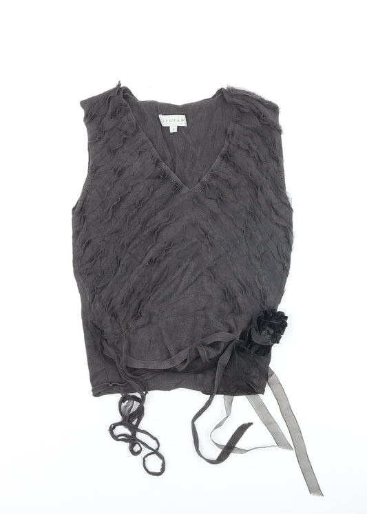 Jigsaw Women's Grey Silk Sleeveless Wrap Blouse Top S
