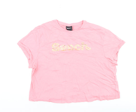 Bench Womens Pink Sequin Logo T-Shirt UK 16 XL