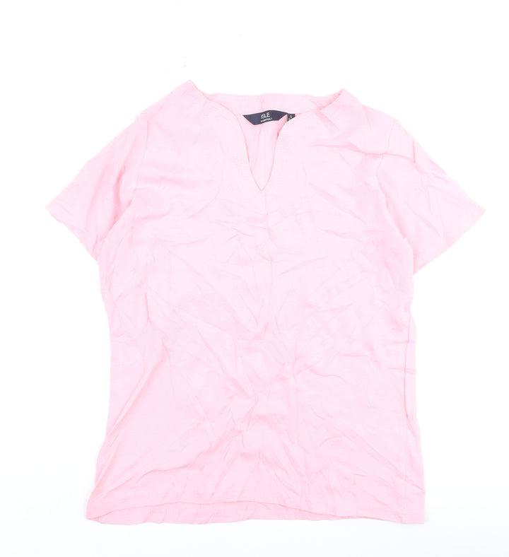 Isle Essentials Women's Pink Cotton V-Neck Short Sleeve T-Shirt Size 10-12