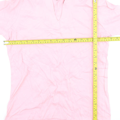 Isle Essentials Women's Pink Cotton V-Neck Short Sleeve T-Shirt Size 10-12