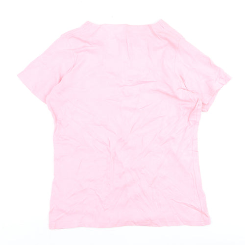 Isle Essentials Women's Pink Cotton V-Neck Short Sleeve T-Shirt Size 10-12