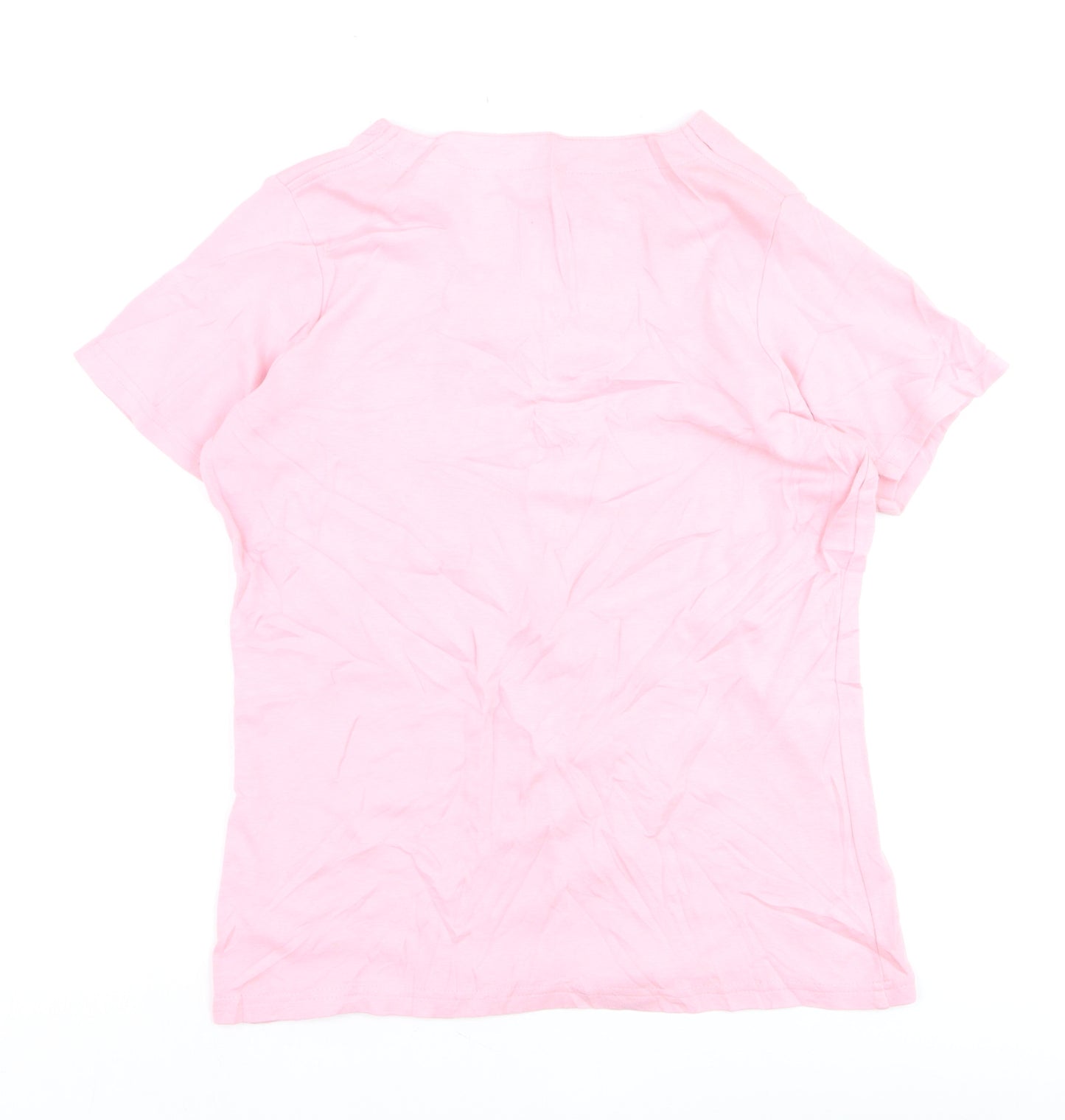 Isle Essentials Women's Pink Cotton V-Neck Short Sleeve T-Shirt Size 10-12