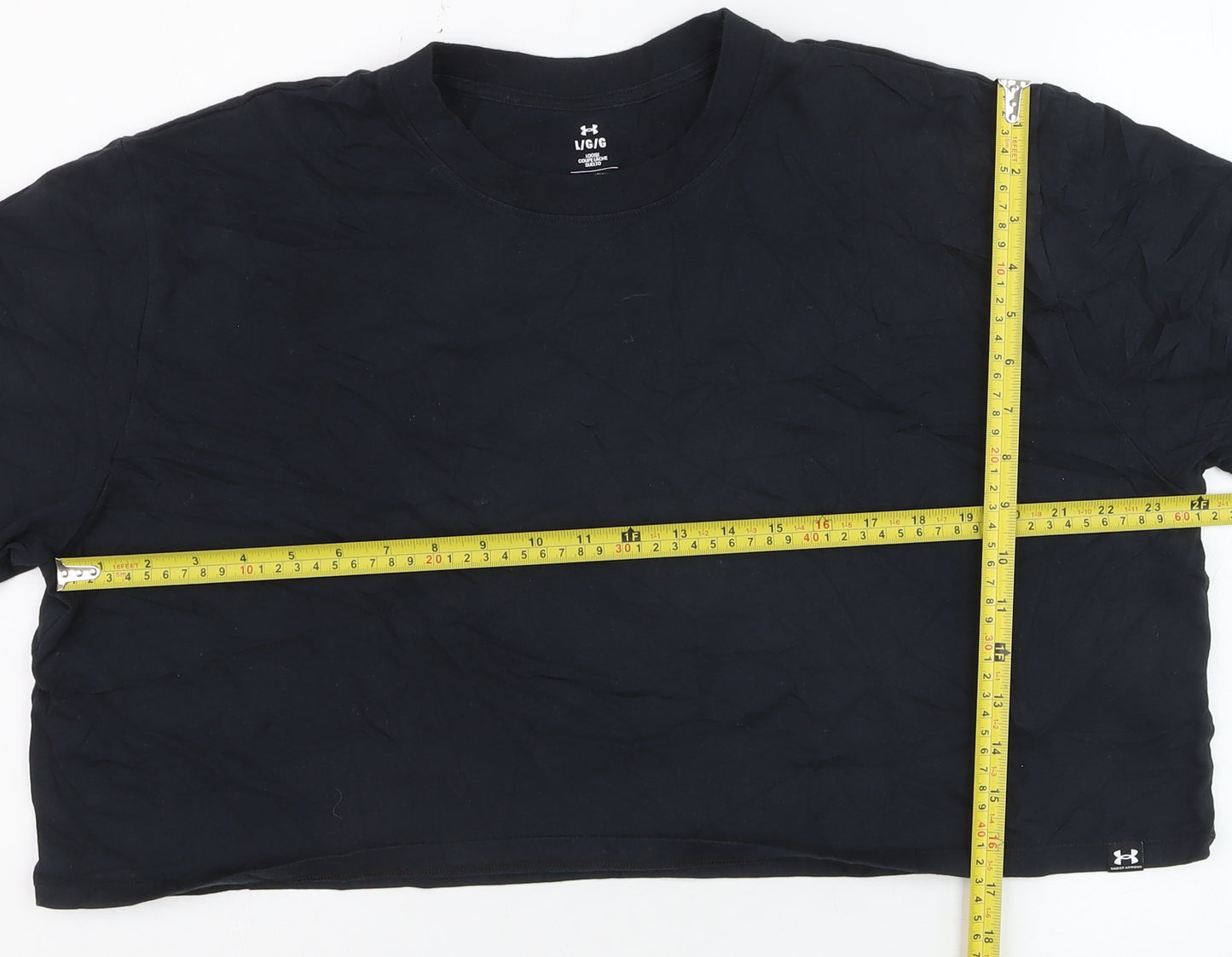 Under Armour Women Black Cropped Relaxed Fit T-Shirt L