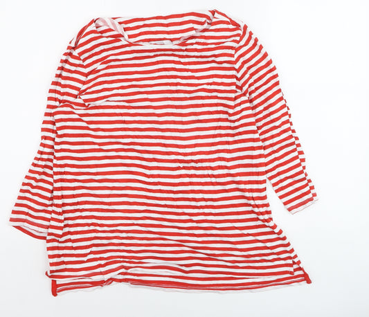 Next Womens Red White Striped 3/4 Sleeve Cotton T-Shirt Size 16