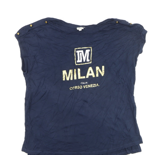 River Island Womens Blue Gold Milan Print Viscose T-Shirt Size 10