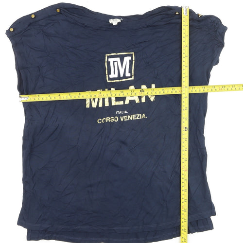 River Island Womens Blue Gold Milan Print Viscose T-Shirt Size 10