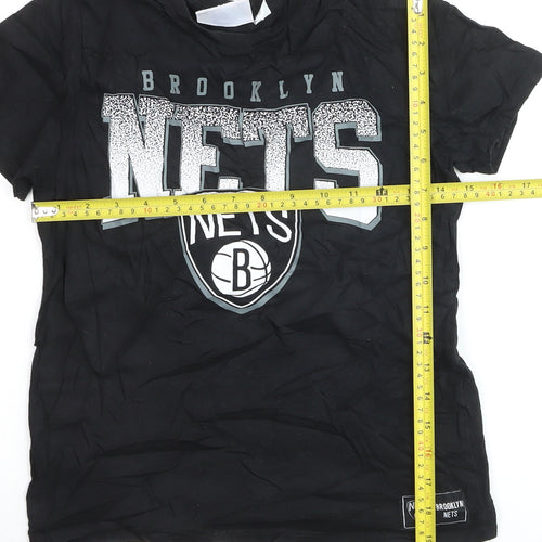 NBA Boys Black Brooklyn Nets T-Shirt 9-10 Years Short Sleeve Cotton