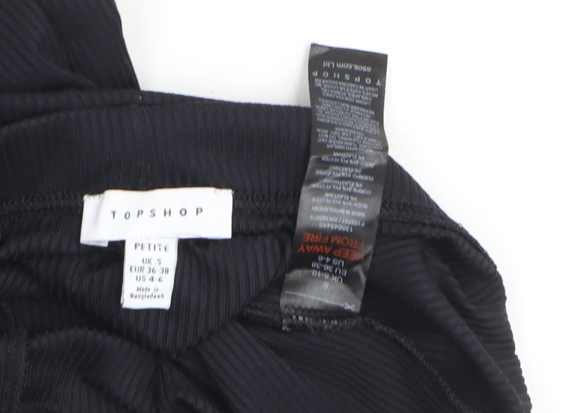 Topshop Petite Women's Black Ribbed Stretch Leggings Size S