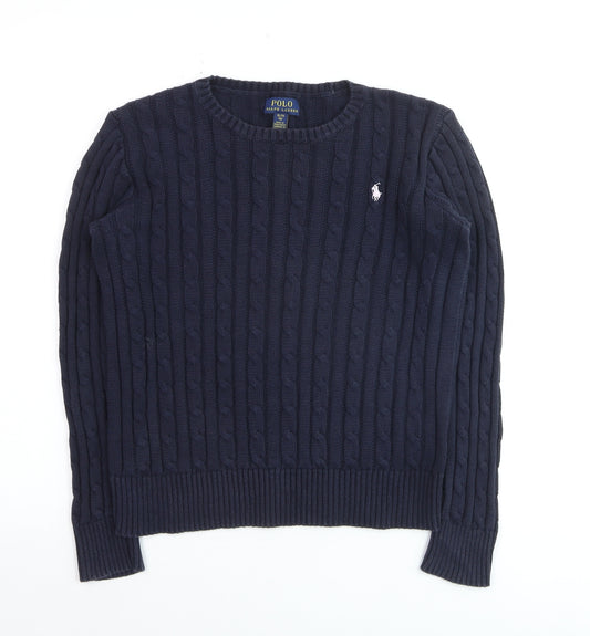 Polo Ralph Lauren Women Blue XL Cable-Knit Cotton Jumper