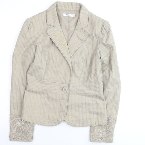 Vila Women's Beige Striped Linen Cotton Blazer M Classic Style