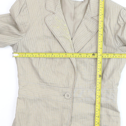 Vila Women's Beige Striped Linen Cotton Blazer M Classic Style