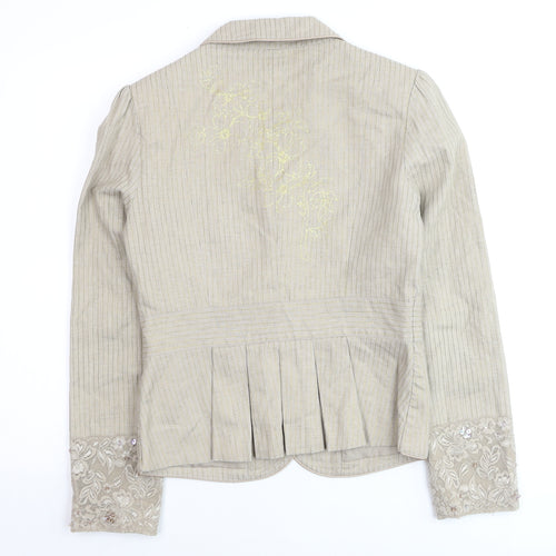 Vila Women's Beige Striped Linen Cotton Blazer M Classic Style