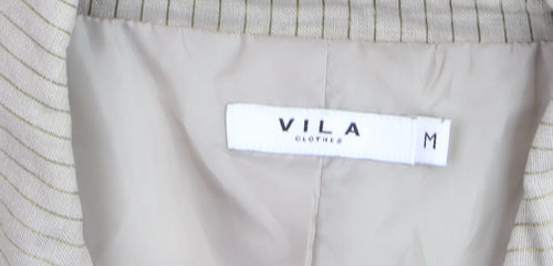 Vila Women's Beige Striped Linen Cotton Blazer M Classic Style
