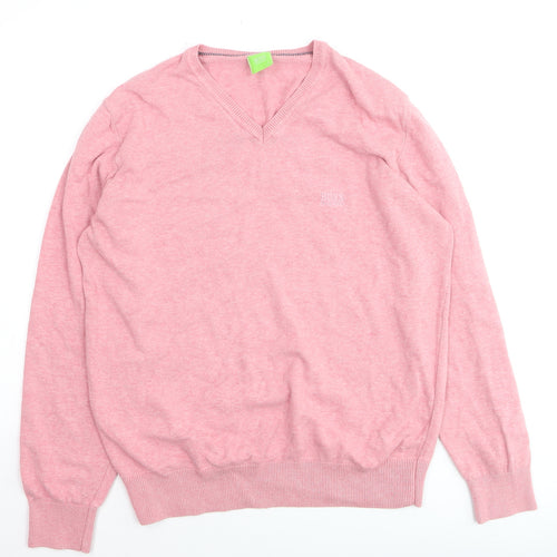 Hugo Boss Women Pink V-Neck Pullover Jumper L Cotton Blend
