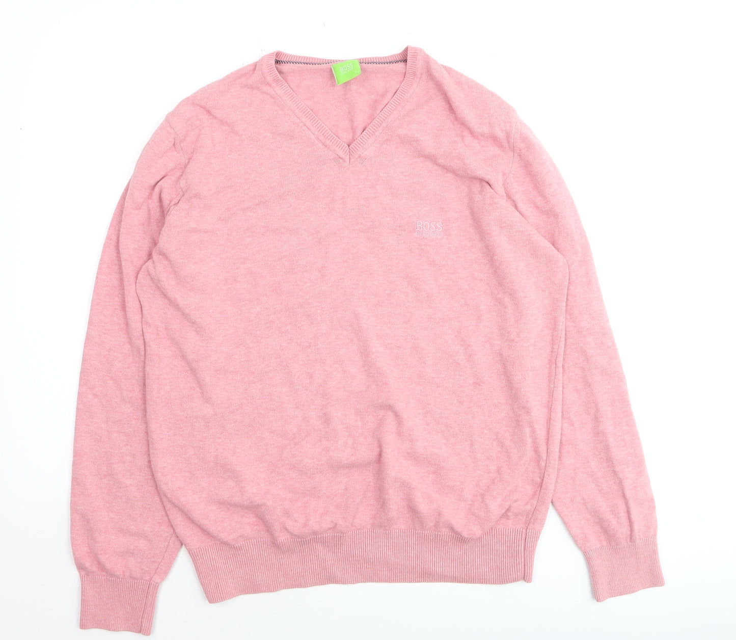 Hugo Boss Women Pink V-Neck Pullover Jumper L Cotton Blend