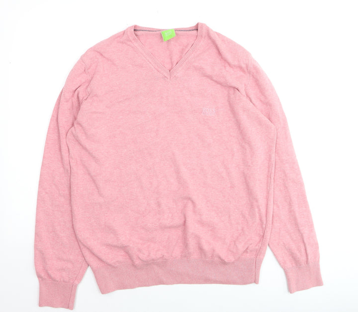 Hugo Boss Women Pink V-Neck Pullover Jumper L Cotton Blend