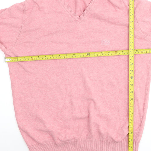 Hugo Boss Women Pink V-Neck Pullover Jumper L Cotton Blend