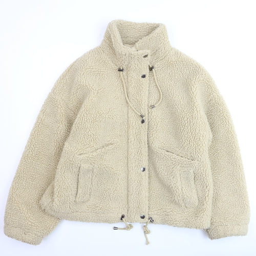 ba&sh Women Beige Faux Fur Sherpa Jacket Size 10 Lined Snap Closure