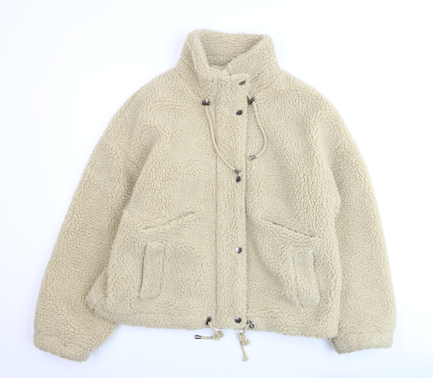 ba&sh Women Beige Faux Fur Sherpa Jacket Size 10 Lined Snap Closure