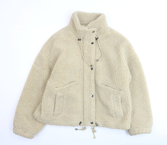 ba&sh Women Beige Faux Fur Sherpa Jacket Size 10 Lined Snap Closure