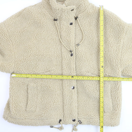 ba&sh Women Beige Faux Fur Sherpa Jacket Size 10 Lined Snap Closure