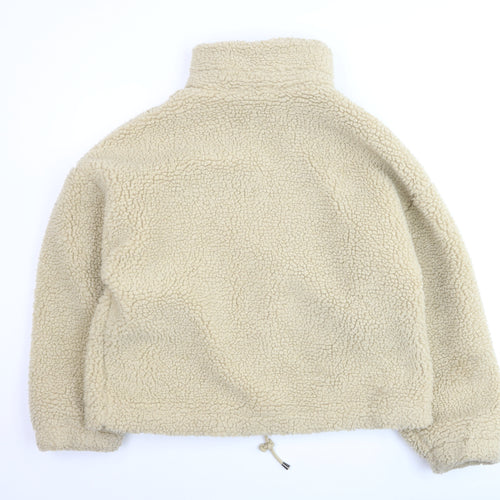 ba&sh Women Beige Faux Fur Sherpa Jacket Size 10 Lined Snap Closure