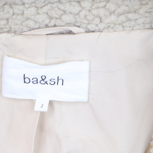 ba&sh Women Beige Faux Fur Sherpa Jacket Size 10 Lined Snap Closure