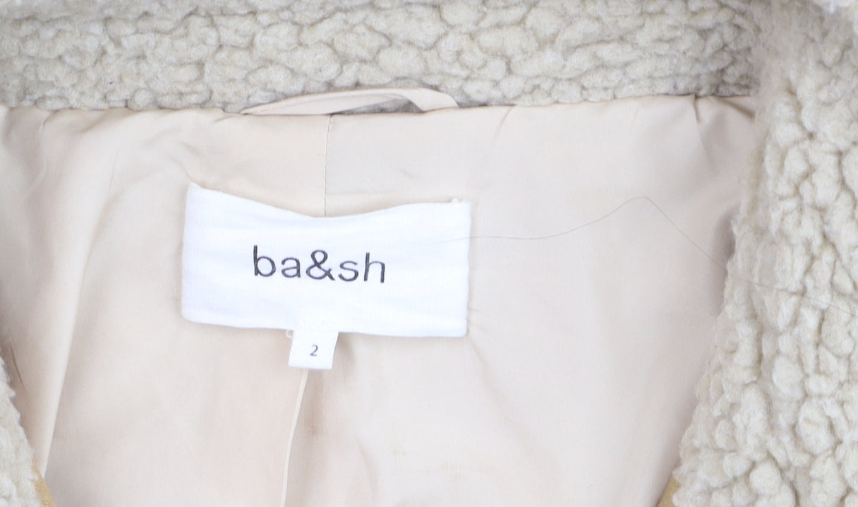 ba&sh Women Beige Faux Fur Sherpa Jacket Size 10 Lined Snap Closure