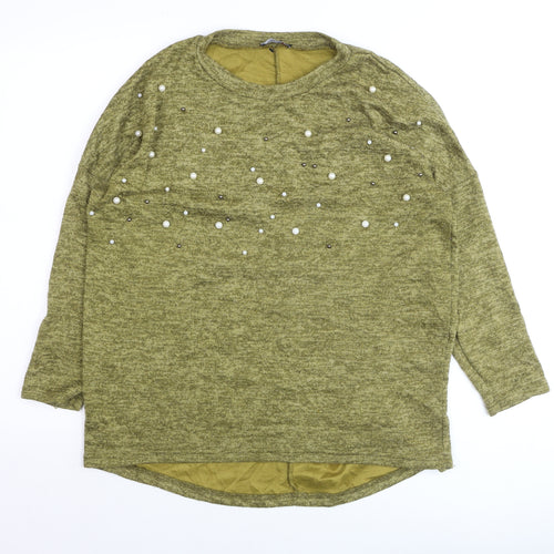 Klass Womens Green Beaded Pullover Jumper Medium Relaxed Fit