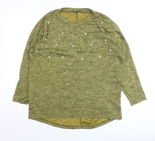 Klass Womens Green Beaded Pullover Jumper Medium Relaxed Fit