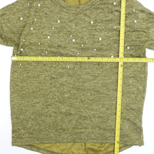 Klass Womens Green Beaded Pullover Jumper Medium Relaxed Fit