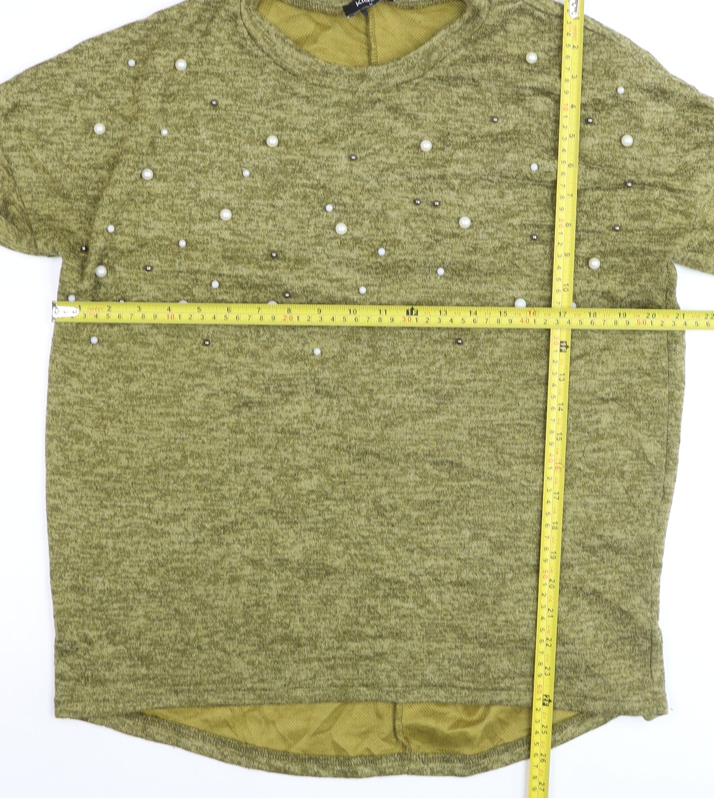 Klass Womens Green Beaded Pullover Jumper Medium Relaxed Fit
